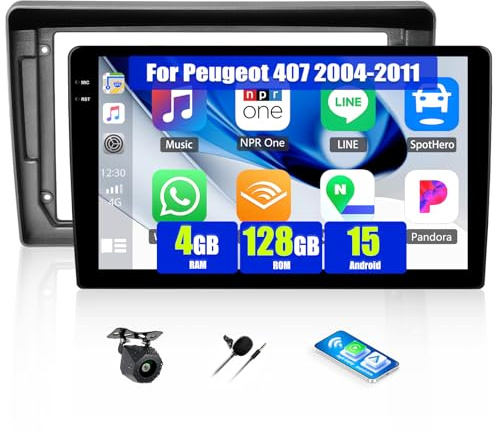 Android 15, 4G+128G GOHHDL Radio Coche para Peugeot 407 2004-2011 con Carplay Android Auto, Radio para Coche de 9 Pulgadas con GPS Navi WLAN BT FM/RDS EQ SWC CANBUS Cámara&Mic
