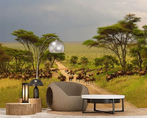 PaxGloz Fototapete Safari Savanne Tapete Afrikanische Landschaft Tapeten Vliestapete Modern Wandtapete Wohnzimmer Schlafzimmer Kinderzimmer Wanddeko Motivtapeten 250 x 175 cm (B x H)