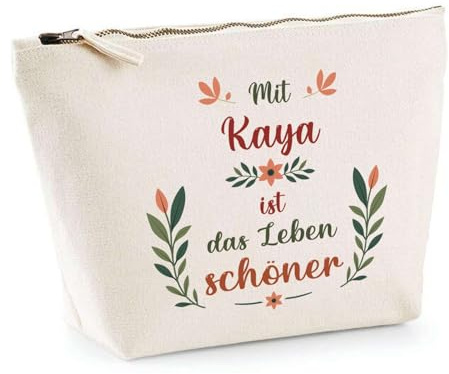 Kosmetiktasche Kaya Leben schöner – Schminktäschchen, Make-up, Kulturtasche aus Baumwolle – Geschenk Muttertag, Geburtstag, Schwester, Weihnachten, Patentante