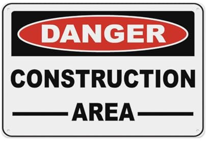 XingFox Segnale di pericolo in area di cantiere, cartelli di avvertimento in alluminio per casa, giardino, esterno, 12x16 pollici