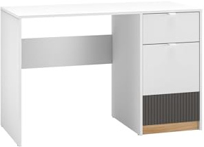 FURNLUX Torino Schreibtisch für Büro & Schlafzimmer, 120x55x79 cm, Rechteckig, Weiß & Graphit & Eiche, Spanplatte & MDF, Laminiert, mit Schublade & Regalfächer