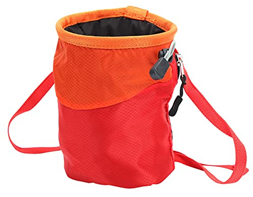 POENVFPO Klettern Chalk Bag Praktischer Seitlicher Aufbewahrungsring Gymnastik Gewichtheben Bouldern Aufbewahrungstasche Nylon + Flanell (Rot)