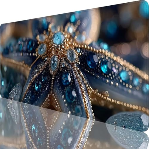 Gaming Mauspad Blau Mauspad XXL 1500x800x3 mm XXL Mousepad Blume Mousepad Gaming Zubehör, Schreibtischunterlage Design Vernähte Kanten, Wasserdicht und Langlebig für Home Zimmer Deko, Geschenk l-7090