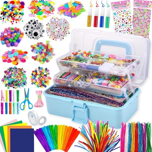 Gutenguy Bastelset Kinder, 3000+Pcs Bastelkoffer Bastelbedarf Material Set, Große Bastelbox Geschenke für Mädchen Jungen3 4 5 6 7 8 9 10 11 12 Jahre-Hellgrün