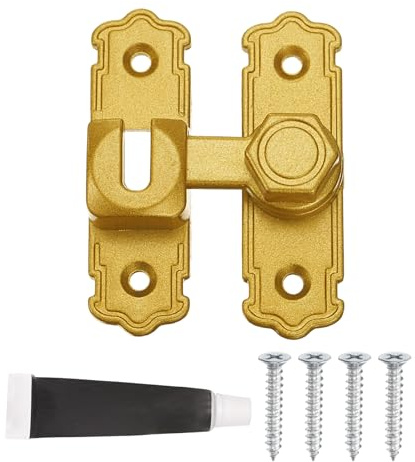 sourcing map 90/180 Degree Flip Gate Latches, Aluminum Alloy Flip Sliding Barn Door Latch with Screws & Glue, Heavy Door Lock for Barn Cabinet Wood Fence, Garage Window, Gold