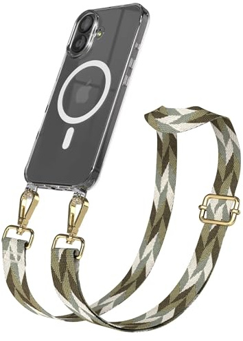 EAZY CASE Handykette - Verstellbares Taschenband kompatibel mit iPhone 17, Schulterriemen, Handykordel mit Silikon Hülle, Qi Charging kompatibel, Umhängetasche, Grün Mix Gold