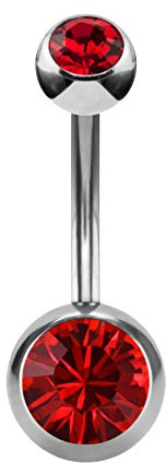 eeddoo Bauchnabel-Piercing Banane Doppelkristall Silber Edelstahl Rot 12 mm