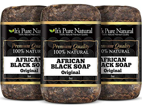 It's Pure Natural African Black Soap Bars Original (Pack of 3) Organic Raw Soap for Face & Body, Acne Treatment & Dark Spot Remover [Made in Ghana]