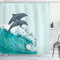 ABAKUHAUS Duschvorhang, Zwei Surfende Delphine Blauen Riesige Wellen Wasser Cartoon Skizzen See Ozean Sommerzeit, Stoffliches Gewebe Badezimmerdekorationsset, 175 X 200 cm, Koksgraue Mint Teal