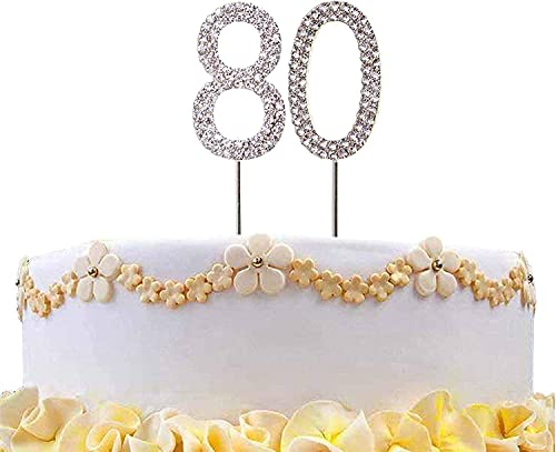 80 Silver Diamond Sparkley Cake Topper Age Year For Mans Womens Birthday Anniversary Party Decorations