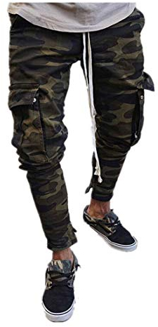 Chickw1 Camouflage-Hose für Herren, Jeans Slim Fit Cargo Stretch Kordelzug Lasch Gürtel Tasche Verschleißfest Keine Verformung Overall Hose Sporthose Jogginghosen Freizeithosen (M, Camouflage)
