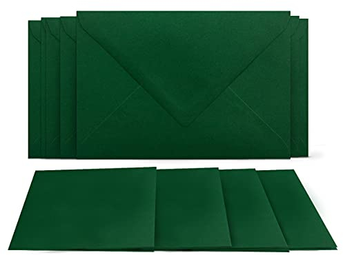 100 Klappkarten mit Umschlägen Set Dunkelgrün - DIN A6 Blanko Doppelkarten 14,8 x 21 cm (160 g/m²) - DIN C6 Umschlag 11,4 x 16,2 cm (80 g/m²) Nassklebung - Grußkarten Einladungskarten Hochzeit