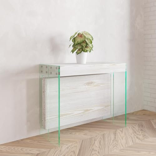 VE.CA.s.r.l. - Table Console Extensible Crystal - avec Porte-Rallonges - en Verre - Extensible de 40 cm à 250 cm - en Bois - Mobilier Cuisine Maison Design - Couleur : Shabby Chic