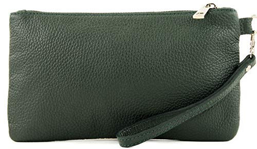 modamoda de T193 Damen Leder Clutch Handgelenktasche Kosmetiktasche Klein handmade in Italy, Farbe:Schwarzgrün