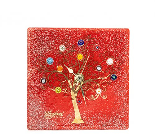 Sospiri Venezia Orologio da Tavolo Vetro Murano Meccanismo Silenzioso Decorato Murrine e Foglia Oro Idea Regalo Realizzato a Mano Made Italy (19x19 cm)
