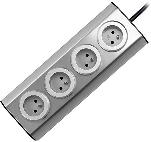 ORNO FS-2 Multiprise Electrique 4 Prises avec Sécurité Enfants Montage en Saillie à 45 ° Idéal pour Cuisine Bureau et Plan de Travail 3680W 16A (4 Fois avec câble)