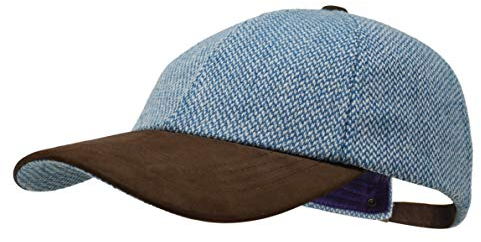 Borges & Scott Die Sligo - Baseball Cap - 100% Wolle - Irish Tweed - Schirm aus Nubuk Leder - Atlantisch