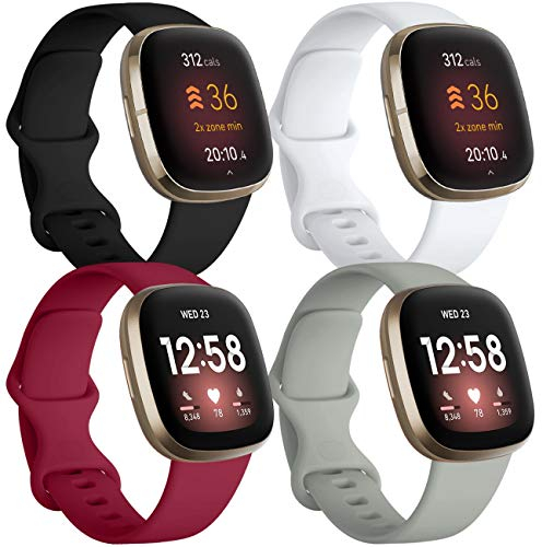 JUVEL Ersatzarmband Kompatibel mit Fitbit Versa 3 Armband/Fitbit Versa 4 Uhrenarmband/Fitbit Sense Armband/Sense 2, 4 Pack Soft Silikon Sport Ersatz Armbänder für Damen Herren, Klein