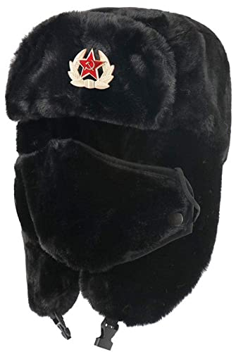 Russen Mütze Herren Winter Thermal Bomber Hüte Frauen Männer Sowjetarmee Militärabzeichen Russland Ohrenklappe Schneekappen-Bk_Soviet_Badge