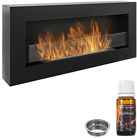 Biokamin Nice-House BOX 90x40cm mit Glasscheibe. 900x400mm Bioethanolkamin Wandkamin schwarz. Ein schrankförmiger Biokamin zum Aufhängen an die Wand.