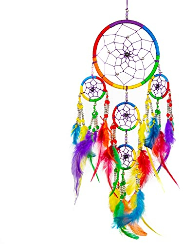 Pink Pineapple Dreamcatcher mit Federn und Silber Perlen: Handgemachter Traumfänger Regenbogen - Kleine Traumfanger (12 x 35 cm)