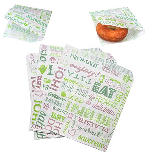 AhGuwa - 100 Stück Lebensmittelpapier Fettdicht, Langlebig, Feuchtigkeits- und Fettbeständig, Papiertüte für Sandwiches, Burger, Snacks, 19 x 17 cm, Grün