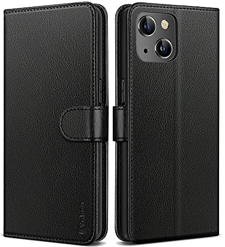 Vakoo Case for iPhone 13 Mini, Premium Leather Wallet Magnetic Protective Flip Folio Cover with Card Slot Viewing Stand for iPhone 13 Mini, Black