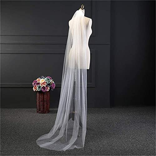 ABWYB Damen Einfache Hochzeit Brautschleier Sheer Tüll Kathedrale Brautkleid Zubehör Elegant Cut Edge 1-Tier Fotostudio Schleier mit Kamm für Party und Abschlussball,Weiß,2M