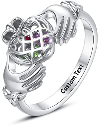 Claddagh Ringe für Frauen Liebesring Krone Herz Versprechen Frauen Ihre besten Freunde Freundschaft Freund Geburtsstein Mütter Ring mit 3 Geburtssteinen Personalisierte benutzerdefinierte Name