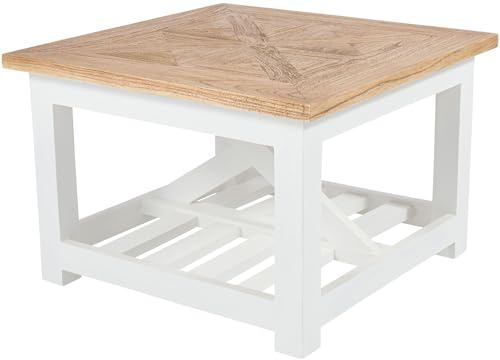 CLP Couchtisch Holz quadratisch 60x60 cm Bastrop, Sofatisch eckig Landhausstil, Beistelltisch klein rustikal Farbe Natur