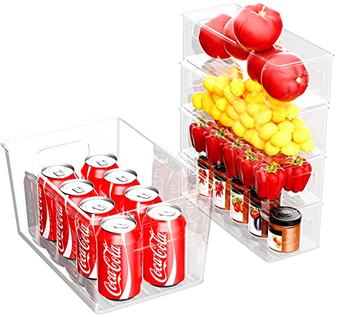 Newaner 5 Stücke KüHlschrank Organizer, Hochwertiger Offener Aufbewahrungsschrank Mit Griff, Transparente Stapelbare Aufbewahrungsbox FüR KüChe, KüHlschrank, SchräNke, Bpa-Frei