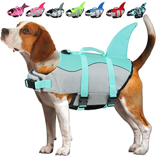 EMUST Giubbotto di salvataggio per cani a forma di sirena, in tessuto ripstop, con maniglia di salvataggio, per cani di taglia piccola, media e grande, per piscina, spiaggia, barca (XS, turchese)