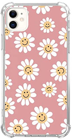 GialCenik Indie Smiley Face Flower Daisy Power Handyhülle Kompatibel mit iPhone 11, Hippie Retro 90er Jahre Rosa Ästhetische Hülle für Mädchen Jungen Frauen Männer, Einzigartige Trendige TPU Bumper