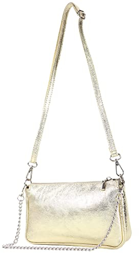 modamoda de - T237 - Sac bandoulière petit en cuir italien, Métal doré clair, s