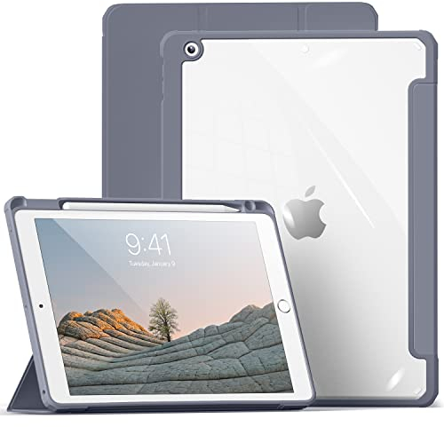 aoub Hülle für iPad 9. /8. / 7. Generation 2021 2020 2019, Smart Folio Hülle mit Stifthalter für iPad 9/8/7, Schutzhülle für i Pad 10,2 Zoll, Transparente Rückseite, Violett