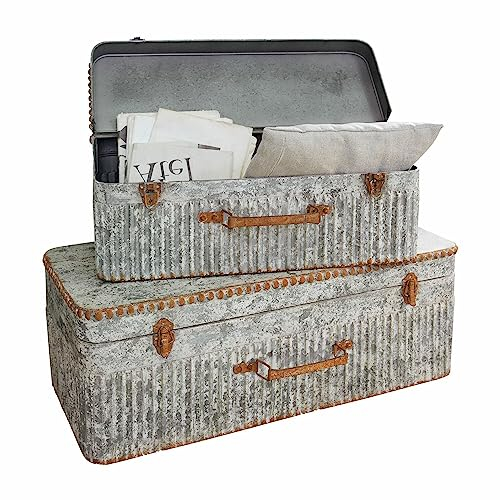 Loberon Truhe 2er Set Robyn, Zwei Größen, Imposanter Koffer-Look, Aufwändiges Antik-Finish, Nostalgie-Charme, Aufbewahrung, Wohn-Accessoires, Eisen, antikgrau