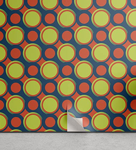 ABAKUHAUS Retro abziehbare & klebbare Tapete für Zuhause, Orange und grüne Kreise, selbstklebendes Wohnzimmer Küchenakzent, 33 cm x 180 cm, Gelb, Grün, Orange