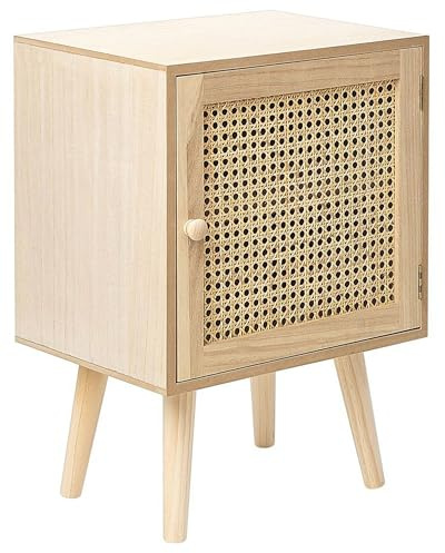 Beliani Nachttisch Rattan helles Paulownia Schranktür mit 2 Fächern Boho Rustikal Almo