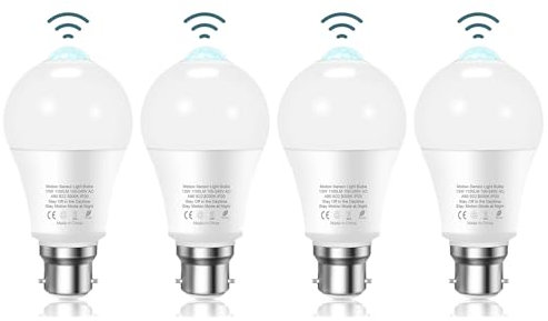 Torkase PIR Motion Sensor Light Bulb, 13W B22 Bayonet Smart Light Bulbs, 3000K Warm White Infrared Lamp, Auto On/Off Motion Sensor Lights Indoor Outdoor Bulbs for Garage, Bathroom, Hallway, 4 Pack