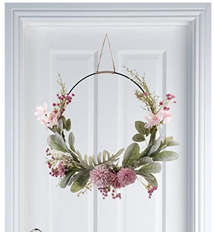 Xiaoxin 1/2 Stück Türkränze, Frühlings-Sommer-Kranz für die Haustür, rosa lila Orchidee, Chrysantheme, Löwenzahn, Schleierkraut, bunter Türhänger für Heimdekoration