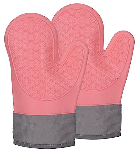 ALXBSONE Ofenhandschuhe Topflappen Topfhandschuhe 2er Set Anti-Rutsch Hitzebeständige Silikon Backhandschuhe(Rot)