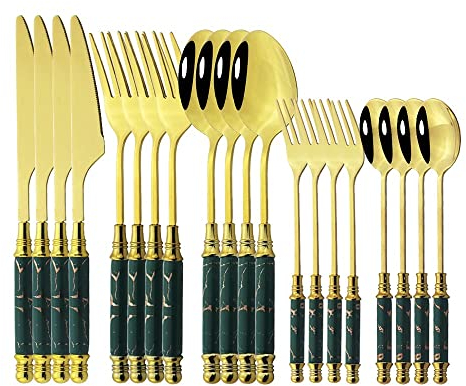 JUNNIU Juego de Cubiertos 20 Piezas/Juego Juego de Cubiertos de Oro Negro Vajilla de Acero Inoxidable Cubiertos de Plata Juego de Cubiertos Cena Colorido Cuchillo Tenedor Cuchara Vajilla (Oro Blanco)