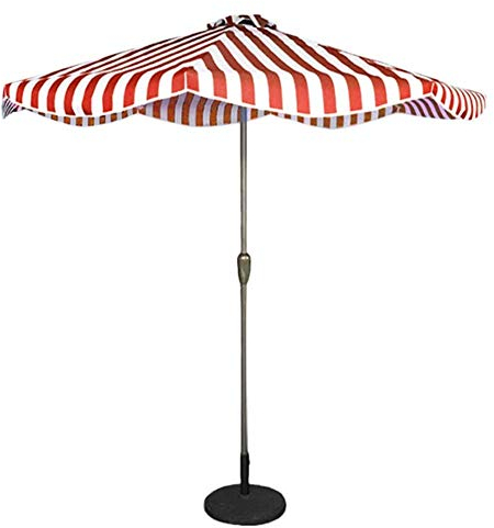 Sombrilla de jardín, sombrilla de rayas rojas y blancas, sombrilla de patio de 9 pies con 8 varillas resistentes y manivela, protección UV 50+ portátil para exteriores para jardín, playa, viajes