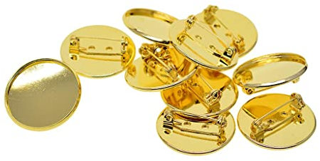 Lot de 10 cabochons vierges pour fabrication de broches Doré 25 mm