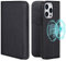 VISOUL Hülle für iPhone 15 Pro, Schutzhülle Carbon Leder Schützt vor Stoß Kartenfach Magnetverschluss Stand Klapphüllen handyhülle Handytasche Etui Case Schwarz T