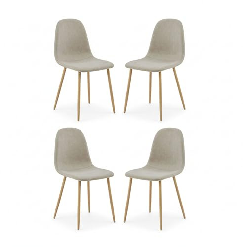 Homy Casa Set de 4 Chaises de Salle à Manger en Tissu Polaire Brossé, Chaises Latérales, Pieds Carrés en Métal Noyer, Pour Salle à Manger, Cuisine, Salon, Beige