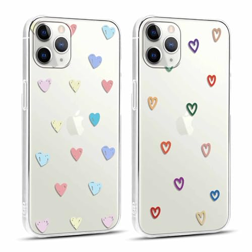 Yoedge 2 × Cover per Apple iPhone 11 Pro 5,8 - Custodia Cuori per Telefono in Trasparente con Aesthetic Disegni Cuore d'amore, Custodie per Cellulare in Silicone TPU per iPhone 11 Pro case Ragazza