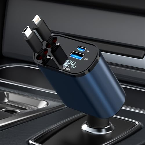 COCIVIVRE Retractable Car Charger,Car Charger Adapter for 69W Mobile Phone Fast Charging,Compatible with iPhone 16/15/14/13/Pro Max/Plus/Pro/iPad, Galaxy S25/S24/S23,HuaWei/Google
