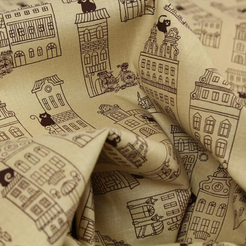 Stoff Meterware Katzen in der Stadt Baumwolle - 1 Meter, Vintage, Häuser, Katzen, Vogel, Fahrrad, Nostalgie, Kissen, Tischwäsche, Vorhänge, Deko, Taschen, Bekleidung, Kinder