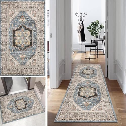 Boho Läufer Teppich Lang Vintage Klassisch Flur Läufer Abstrakte rutschfest Waschbar 40x80cm Modern Dauerhaft Läuferteppich TeppichLäufer Küchen Korridor Polyester Anpassbar Meterware